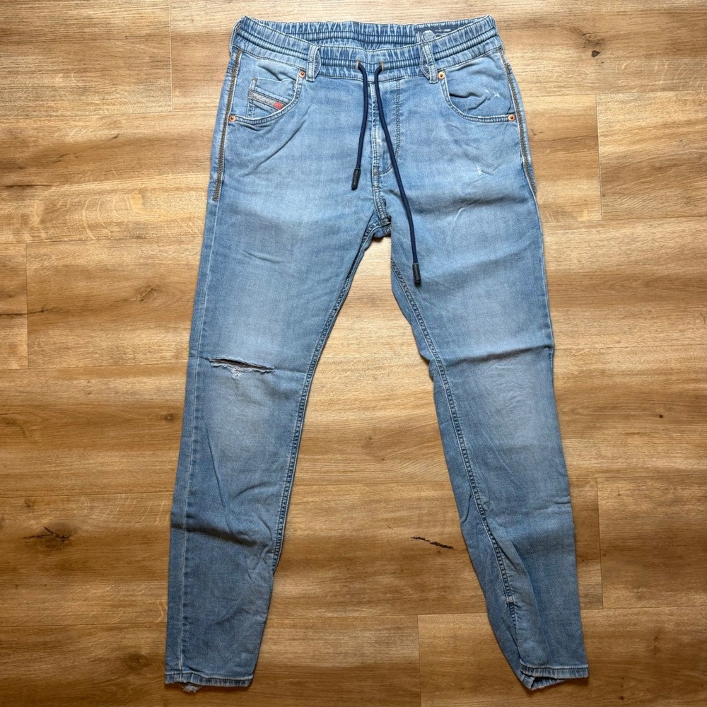 Diesel Krailey R-Ne Jogger Jeans Womens 25 Light Blue Distressed Drawstring